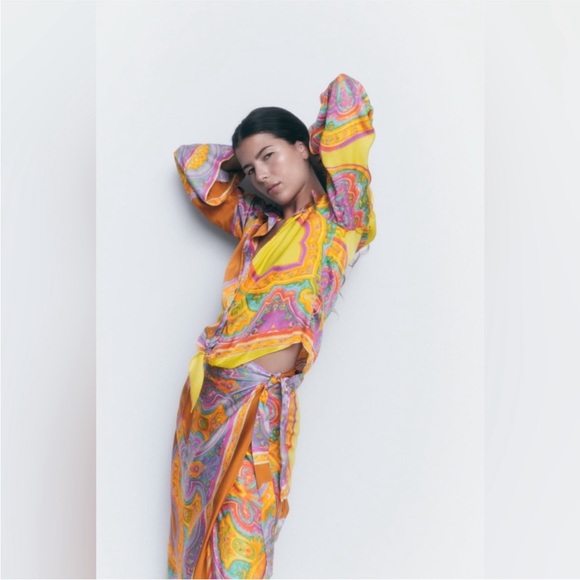 Zara satin printed sarong wrap midi skirt - paisley floral print - Picture 4 of 9